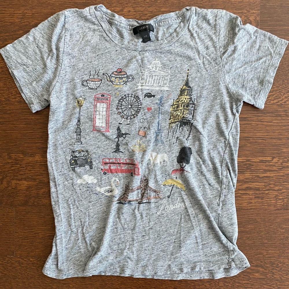 J. Crew London England Graphic Shirt Sleeve Grey Tee Shirt